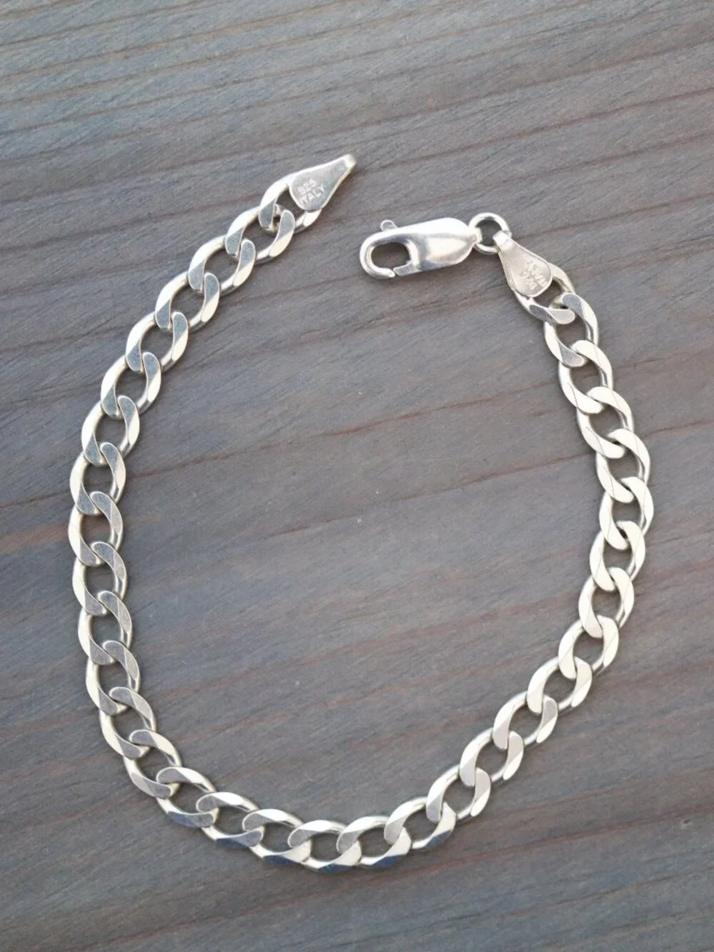 S925 6mm Curb Cuban Link Chain Bracelet Sterling Silver Stamped